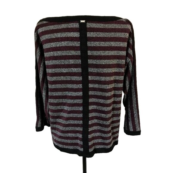 ST. JOHN Wool Rayon Sweater Yellow Label Medium Silver Burgundy Metallic Thread - Picture 5 of 8